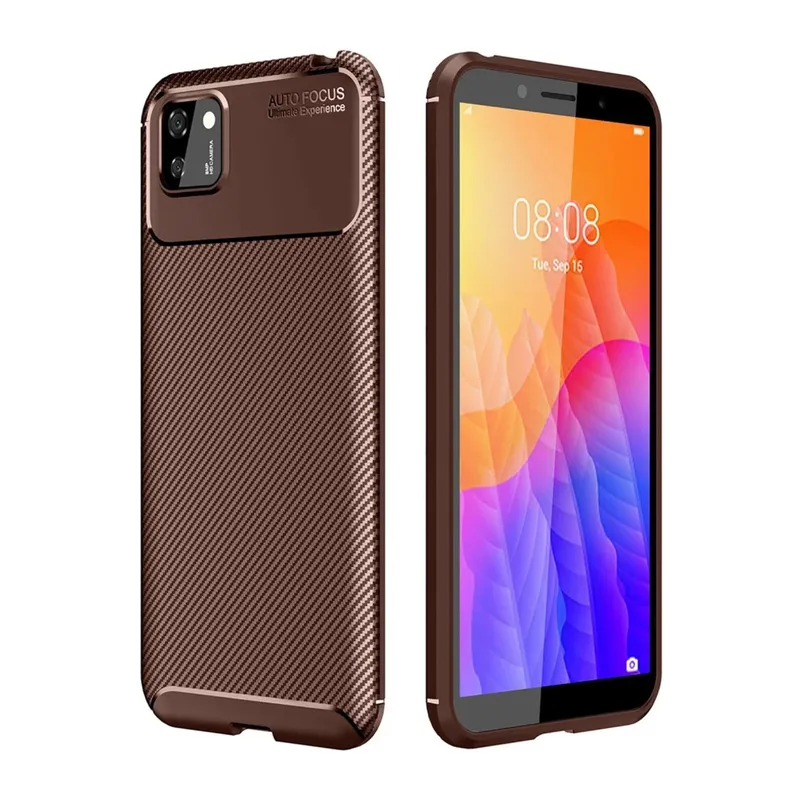 Huawei Y5P Uyumlu Kılıf Auto Focus Karbon Kapak - Kahverengi