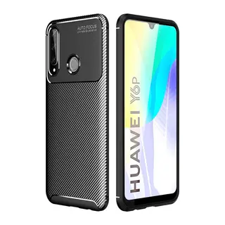 Huawei Y6P Uyumlu Kılıf Auto Focus Karbon Kapak - Siyah