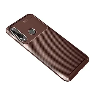 Huawei Y6P Uyumlu Kılıf Auto Focus Karbon Kapak - Kahverengi