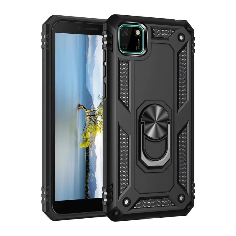 Huawei Y5P Uyumlu Kılıf Sofya Yüzüklü Silikon Kapak - Siyah