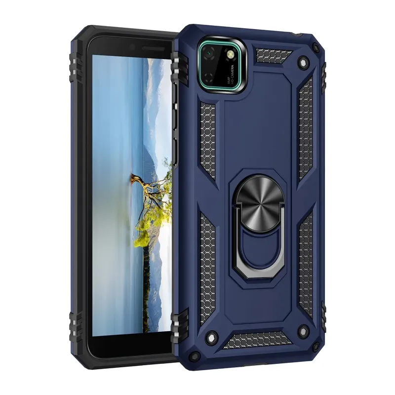 Huawei Y5P Uyumlu Kılıf Sofya Yüzüklü Silikon Kapak - Lacivert