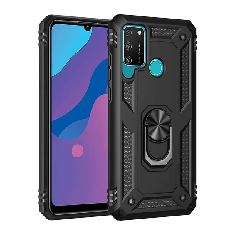 Huawei Y6P Uyumlu Kılıf Sofya Yüzüklü Silikon Kapak - Siyah
