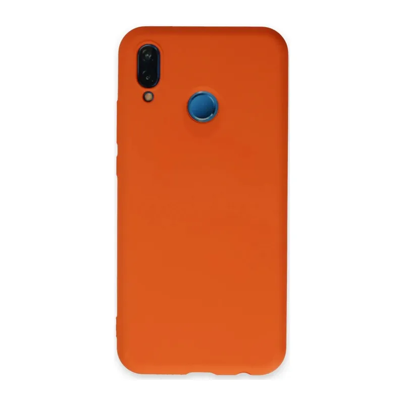 Huawei P20 Lite Uyumlu Kılıf Nano içi Kadife Silikon - Turuncu