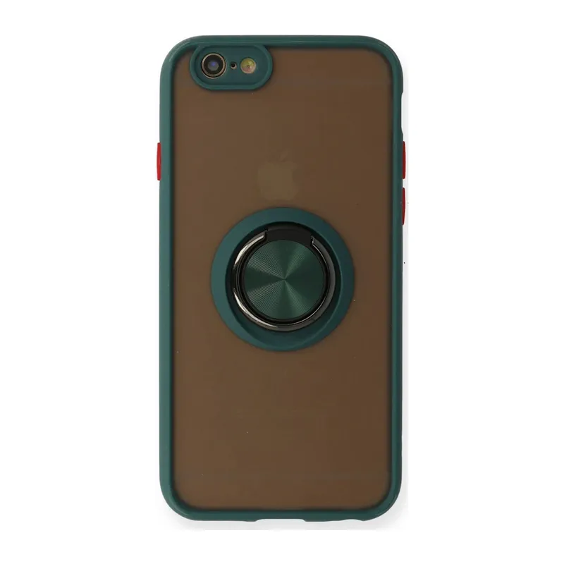 Apple iPhone 6 Uyumlu Kılıf Montreal Yüzüklü Silikon Kapak - Yeşil