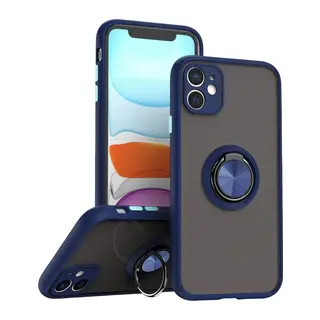 Apple iPhone 11 Kılıf Montreal Yüzüklü Silikon Kapak - Lacivert