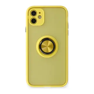 Apple iPhone 11 Kılıf Montreal Yüzüklü Silikon Kapak - Sarı