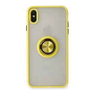 Apple iPhone X Kılıf Montreal Yüzüklü Silikon Kapak - Sarı