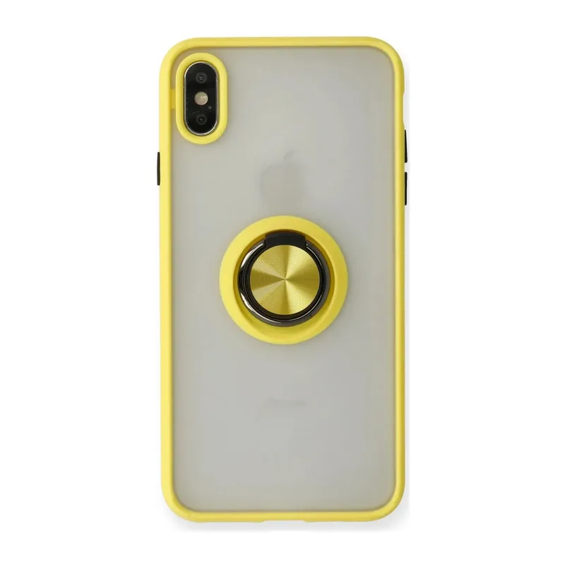 Apple iPhone X Uyumlu Kılıf Montreal Yüzüklü Silikon Kapak - Sarı