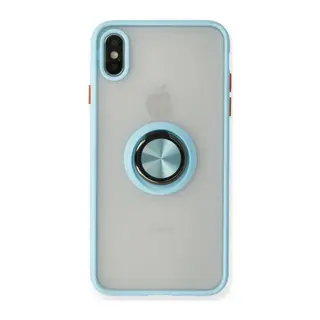 Apple iPhone XS Max Uyumlu Kılıf Montreal Yüzüklü Silikon Kapak - Buz Mavi