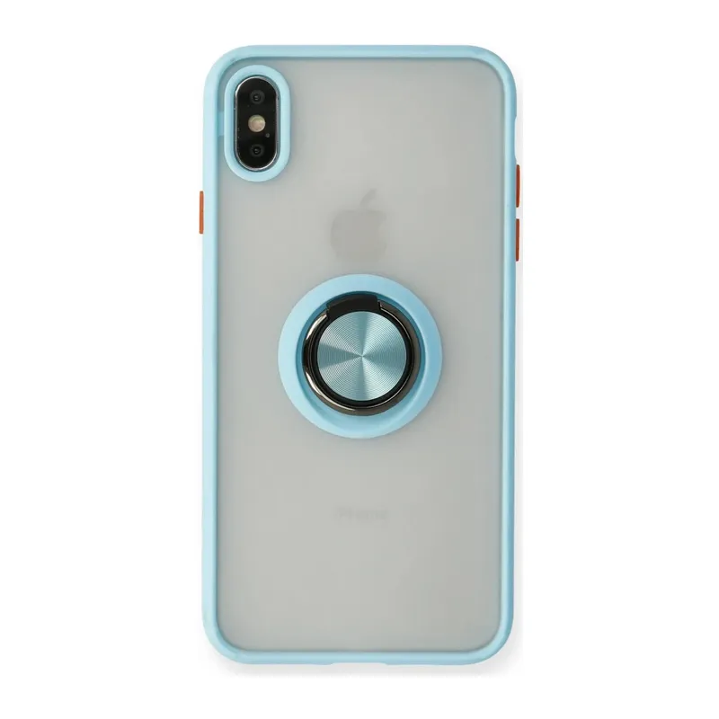 Apple iPhone XS Max Uyumlu Kılıf Montreal Yüzüklü Silikon Kapak - Buz Mavi