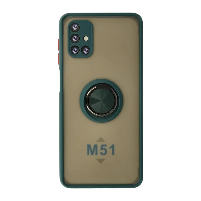 Samsung Galaxy M51 Uyumlu Kılıf Montreal Yüzüklü Silikon Kapak - Yeşil