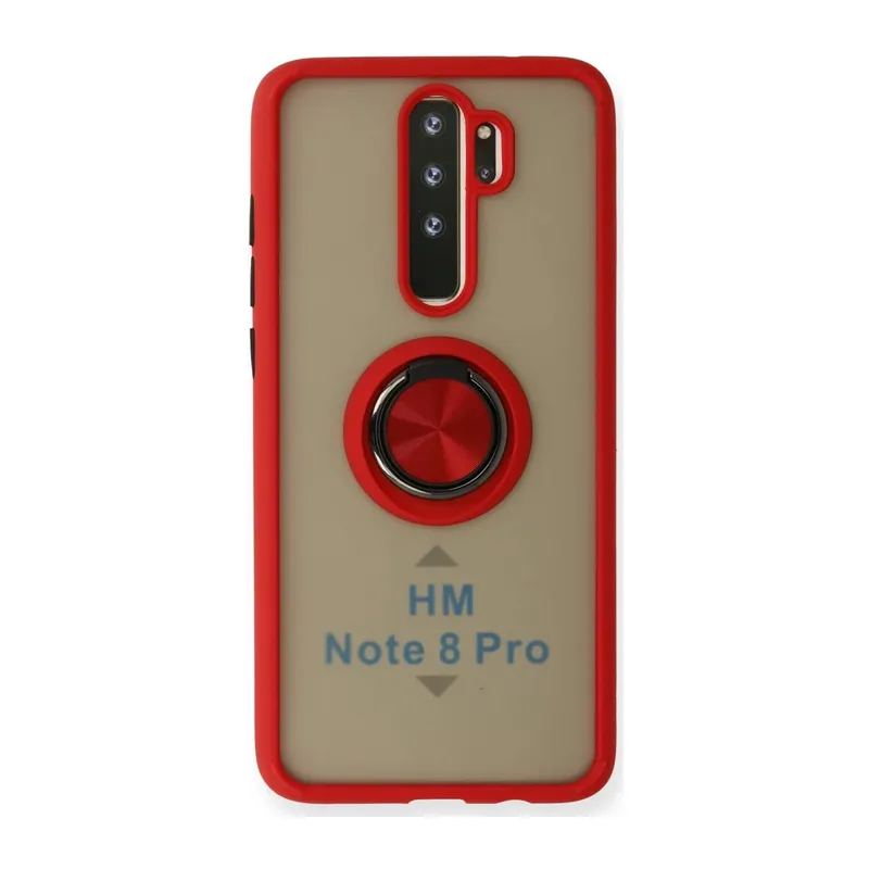 Xiaomi Redmi Note 8 Pro Uyumlu Kılıf Montreal Yüzüklü Silikon Kapak - Kırmızı