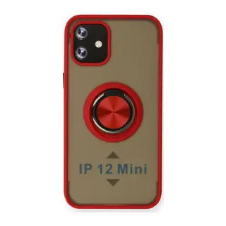 Apple iPhone 12 Mini Uyumlu Kılıf Montreal Yüzüklü Silikon Kapak - Kırmızı