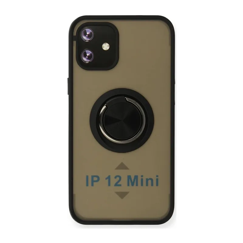 Apple iPhone 12 Mini Uyumlu Kılıf Montreal Yüzüklü Silikon Kapak - Siyah