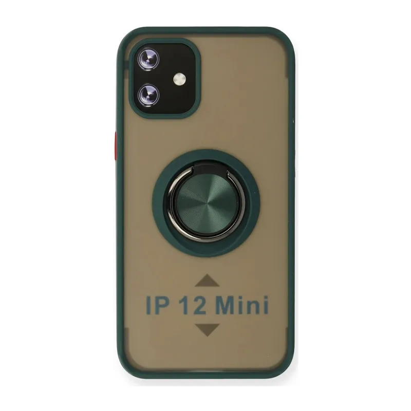 Apple iPhone 12 Uyumlu Kılıf Montreal Yüzüklü Silikon Kapak - Yeşil