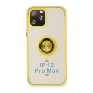 Apple iPhone 12 Pro Max Uyumlu Kılıf Montreal Yüzüklü Silikon Kapak - Sarı