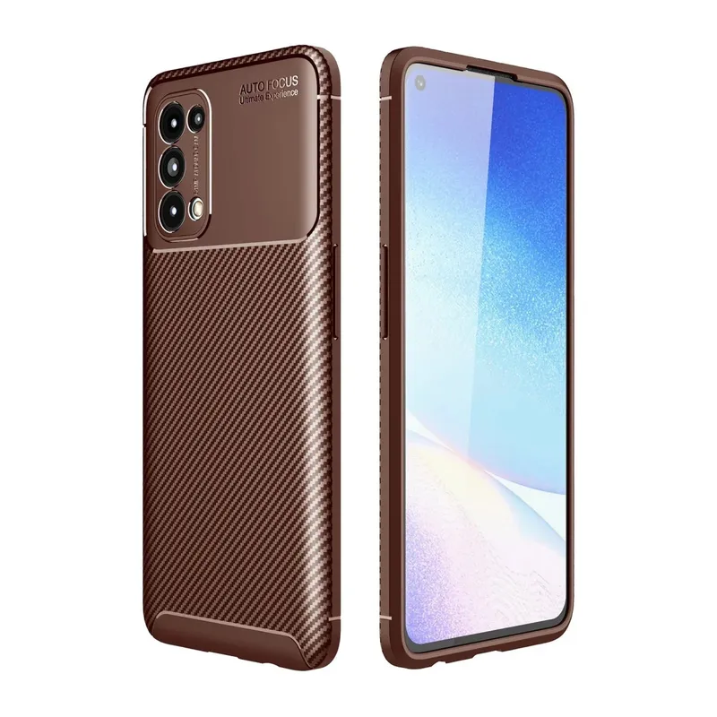 Oppo Reno 5 Uyumlu Kılıf Auto Focus Karbon Kapak - Kahverengi