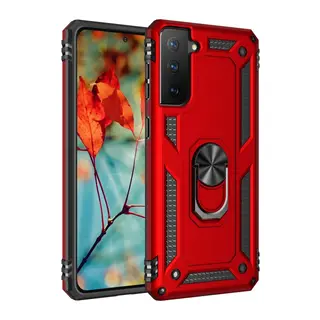 Samsung Galaxy S21 Kılıf Sofya Yüzüklü Silikon Kapak - Kırmızı