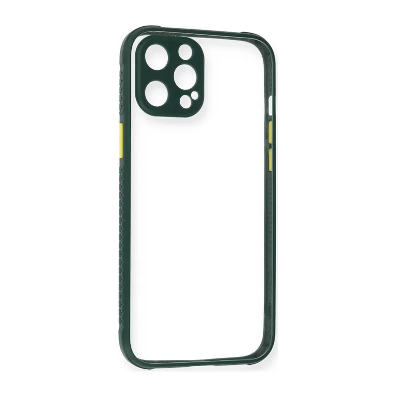 Apple iPhone 12 Pro Uyumlu Kılıf Miami Şeffaf Silikon - Koyu Yeşil