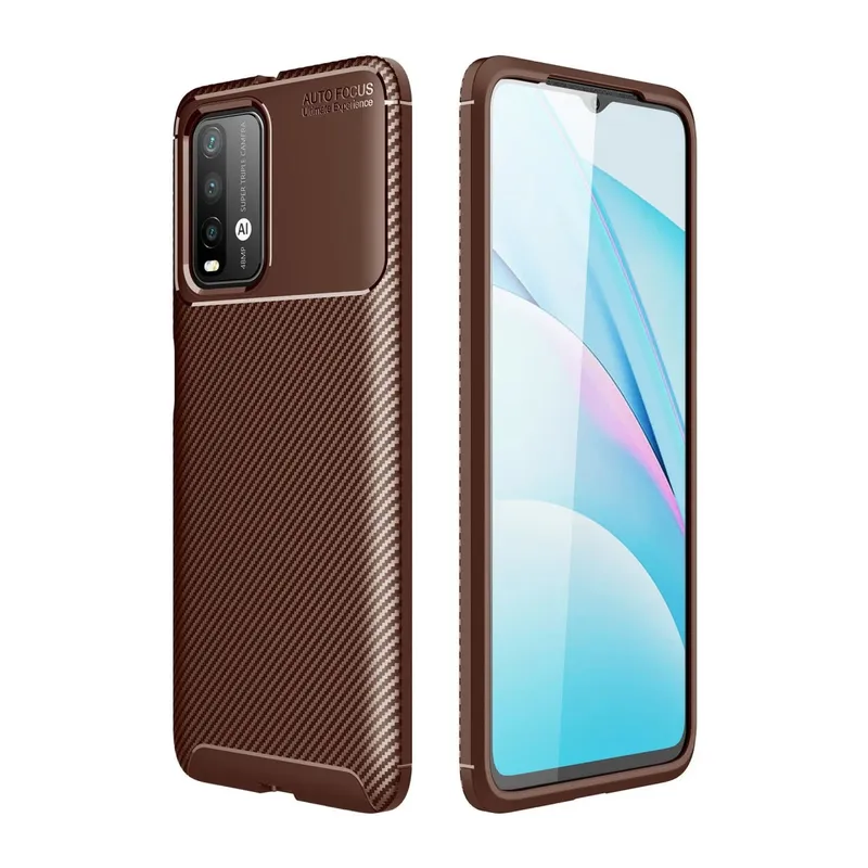 Xiaomi Redmi 9T Uyumlu Kılıf Auto Focus Karbon Kapak - Kahverengi