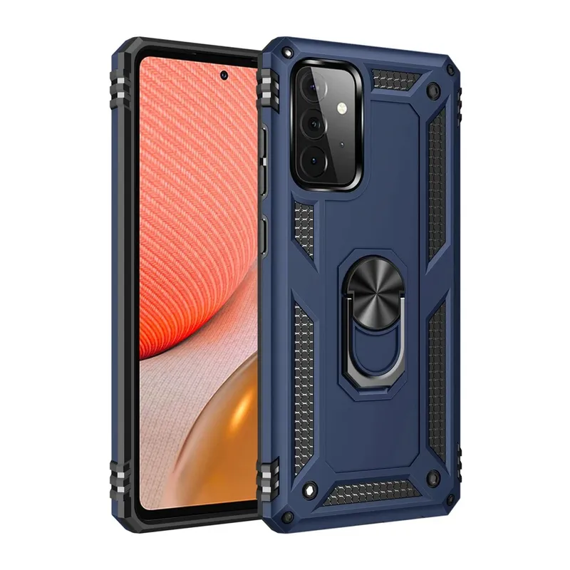 Samsung Galaxy A72 Uyumlu Kılıf Sofya Yüzüklü Silikon Kapak - Lacivert