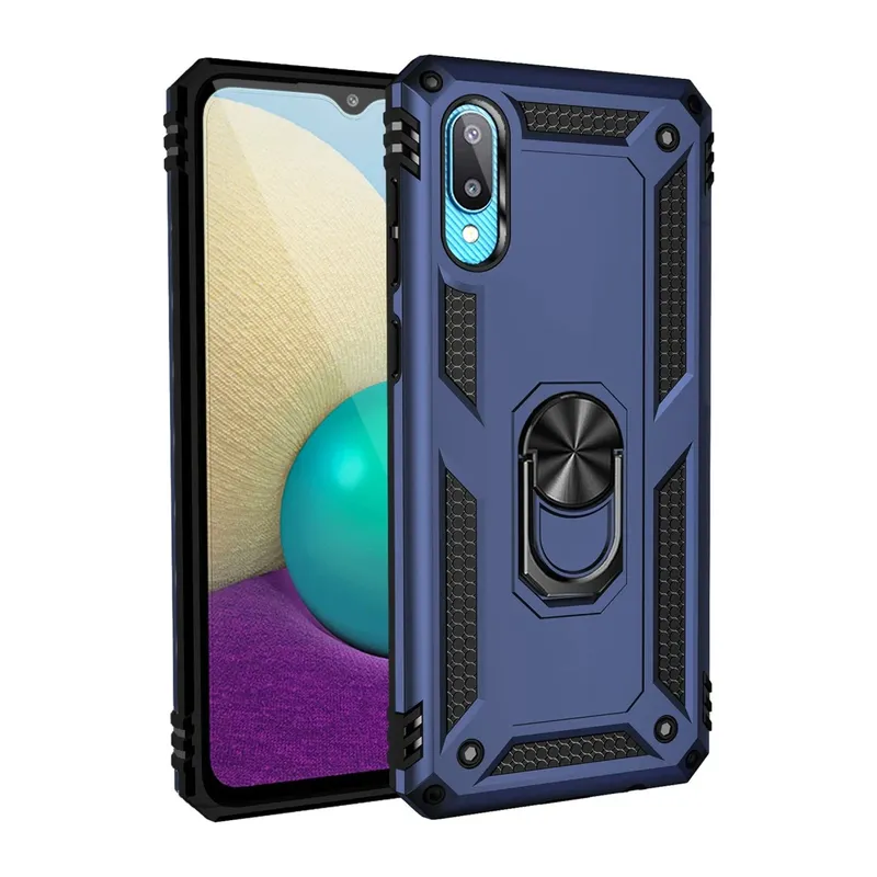 Samsung Galaxy A02 Uyumlu Kılıf Sofya Yüzüklü Silikon Kapak - Lacivert