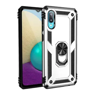 Samsung Galaxy A02 Kılıf Sofya Yüzüklü Silikon Kapak - Gümüş