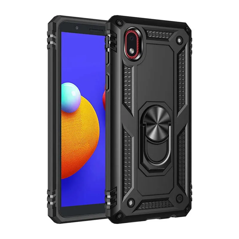 Samsung Galaxy A01 Core Uyumlu Kılıf Sofya Yüzüklü Silikon Kapak - Siyah
