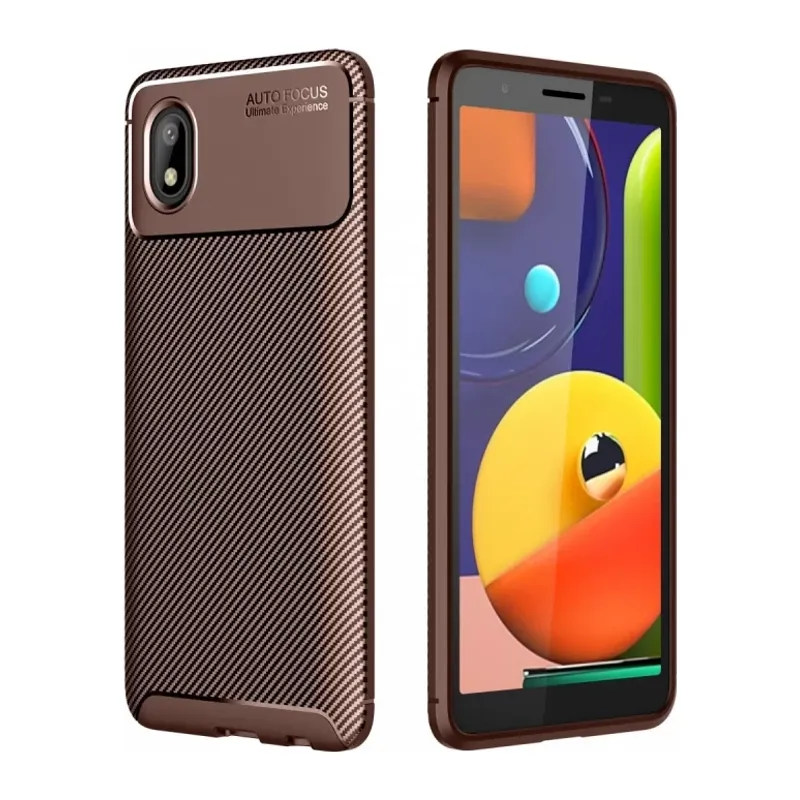 Samsung Galaxy A01 Core Uyumlu Kılıf Auto Focus Karbon Kapak - Kahverengi