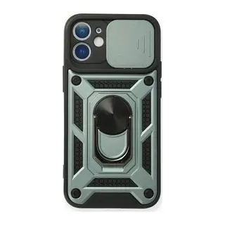 Apple iPhone 12 Uyumlu Kılıf Pars Lens Yüzüklü Silikon - Yeşil