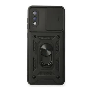 Samsung Galaxy A02 Uyumlu Kılıf Pars Lens Yüzüklü Silikon - Siyah