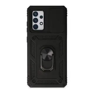 Samsung Galaxy A72 Uyumlu Kılıf Pars Lens Yüzüklü Silikon - Siyah