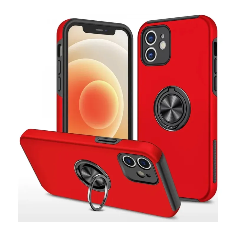 Apple iPhone 12 Mini Uyumlu Kılıf Elit Yüzüklü Kapak - Kırmızı