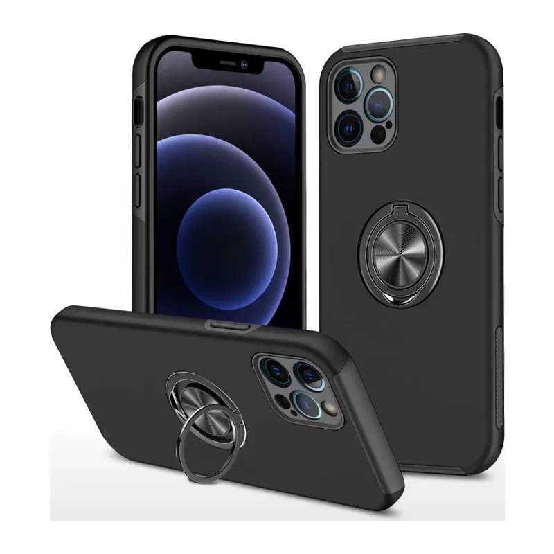 Apple iPhone 12 Pro Max Uyumlu Kılıf Elit Yüzüklü Kapak - Siyah