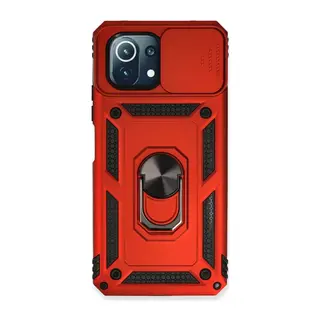 Xiaomi Mİ 11 Lite Uyumlu Kılıf Pars Lens Yüzüklü Silikon - Kırmızı