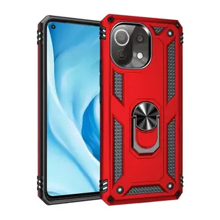 Xiaomi Mİ 11 Lite Uyumlu Kılıf Sofya Yüzüklü Silikon Kapak - Kırmızı
