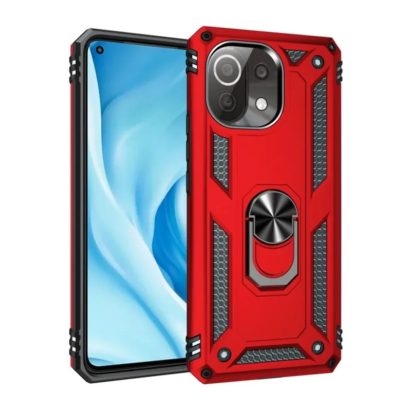 Xiaomi Mİ 11 Lite Uyumlu Kılıf Sofya Yüzüklü Silikon Kapak - Kırmızı