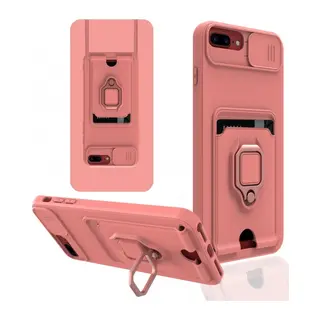 Apple iPhone 7 Plus Uyumlu Kılıf Zuma Kartvizitli Yüzüklü Silikon - Pembe
