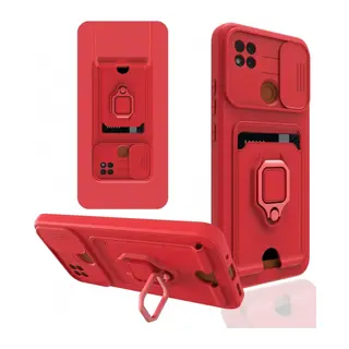 Xiaomi Redmi 9C Uyumlu Kılıf Zuma Kartvizitli Yüzüklü Silikon - Kırmızı