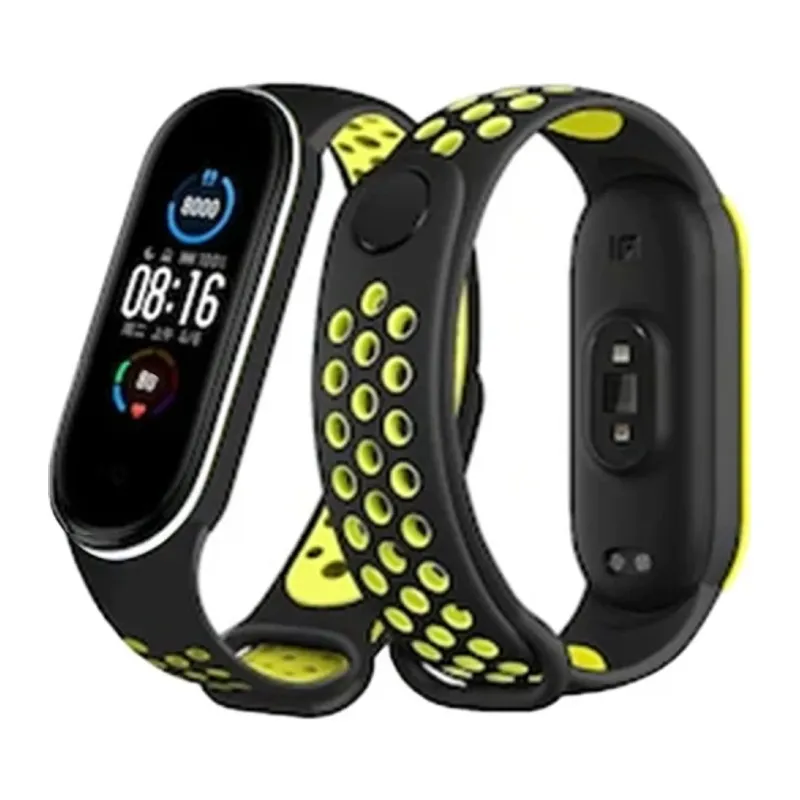 Xiaomi Mi Band 4 Spor Delikli Kordon - Siyah-Yeşil-Beyaz