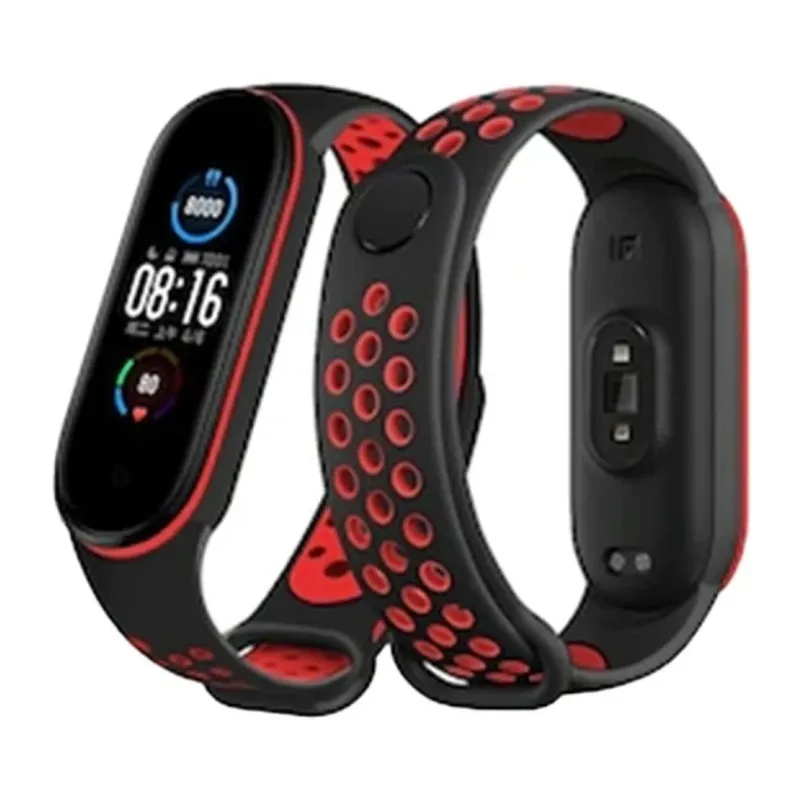 Xiaomi Mi Band 4 Uyumlu Spor Delikli Kordon - Siyah-Kırmızı