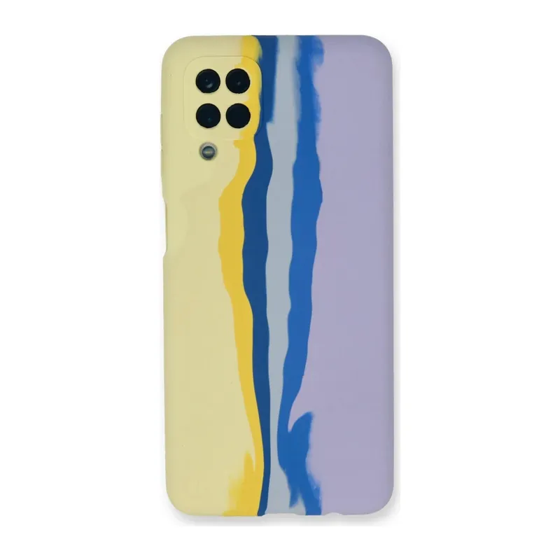 Samsung Galaxy A22 Uyumlu Kılıf Ebruli Lansman Silikon - Sarı-Lila