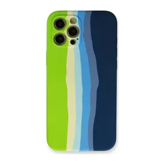 Apple iPhone 12 Pro Max Uyumlu Kılıf Ebruli Lansman Silikon - Yeşil-Koyu Yeşil