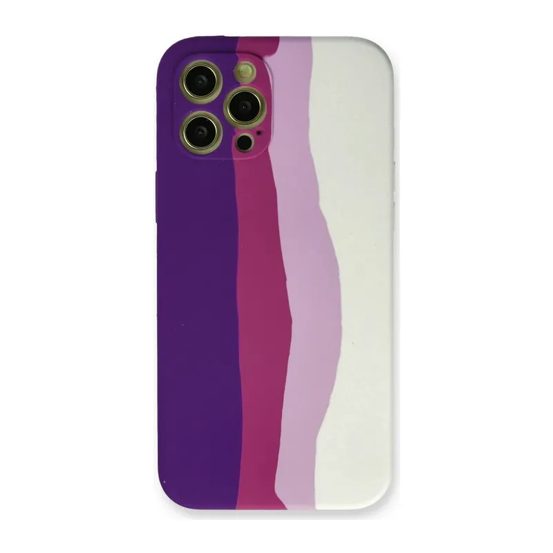 Apple iPhone 12 Pro Max Uyumlu Kılıf Ebruli Lansman Silikon - Mor-Beyaz