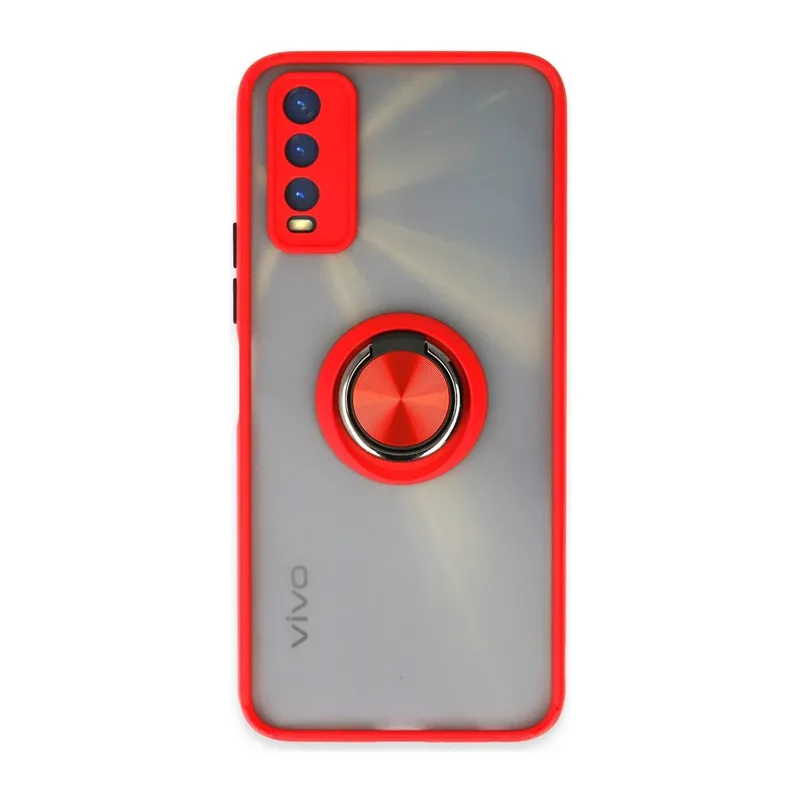 Vivo Y11S Uyumlu Kılıf Montreal Yüzüklü Silikon Kapak - Kırmızı