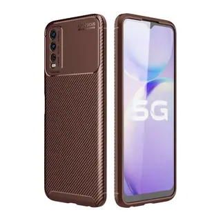 Vivo Y11S Kılıf Auto Focus Karbon Kapak - Kahverengi