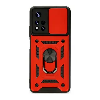Xiaomi Poco M4 Pro 5G Kılıf Pars Lens Yüzüklü Silikon - Kırmızı