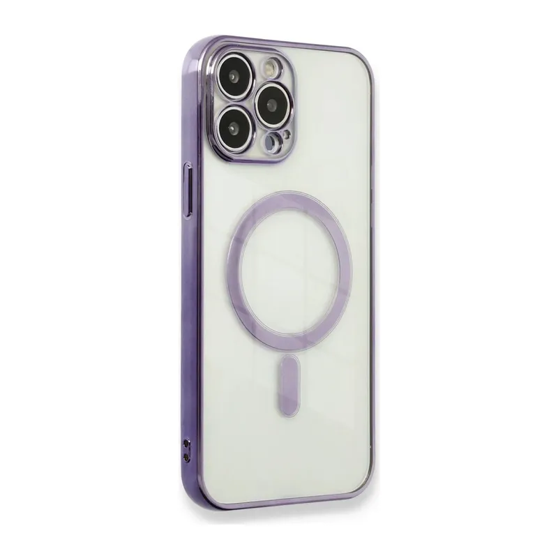 Apple iPhone 13 Pro Max Uyumlu Kılıf Magneticsafe Lazer Silikon - Mor