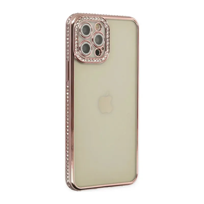 Apple iPhone 12 Pro Uyumlu Kılıf Joke Taşlı Silikon - Pembe