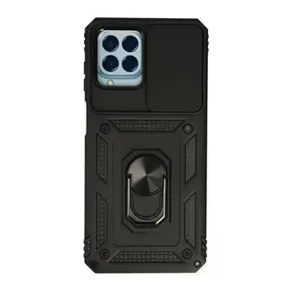 Samsung Galaxy M33 Uyumlu Kılıf Pars Lens Yüzüklü Silikon - Siyah